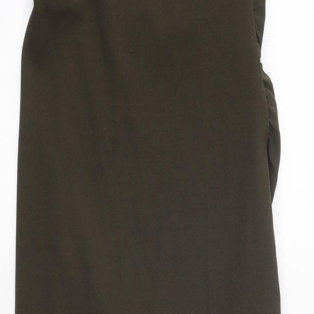 Zara Womens Green Polyester Ball Gown Size S One Shoulder Zip - Side Slit
