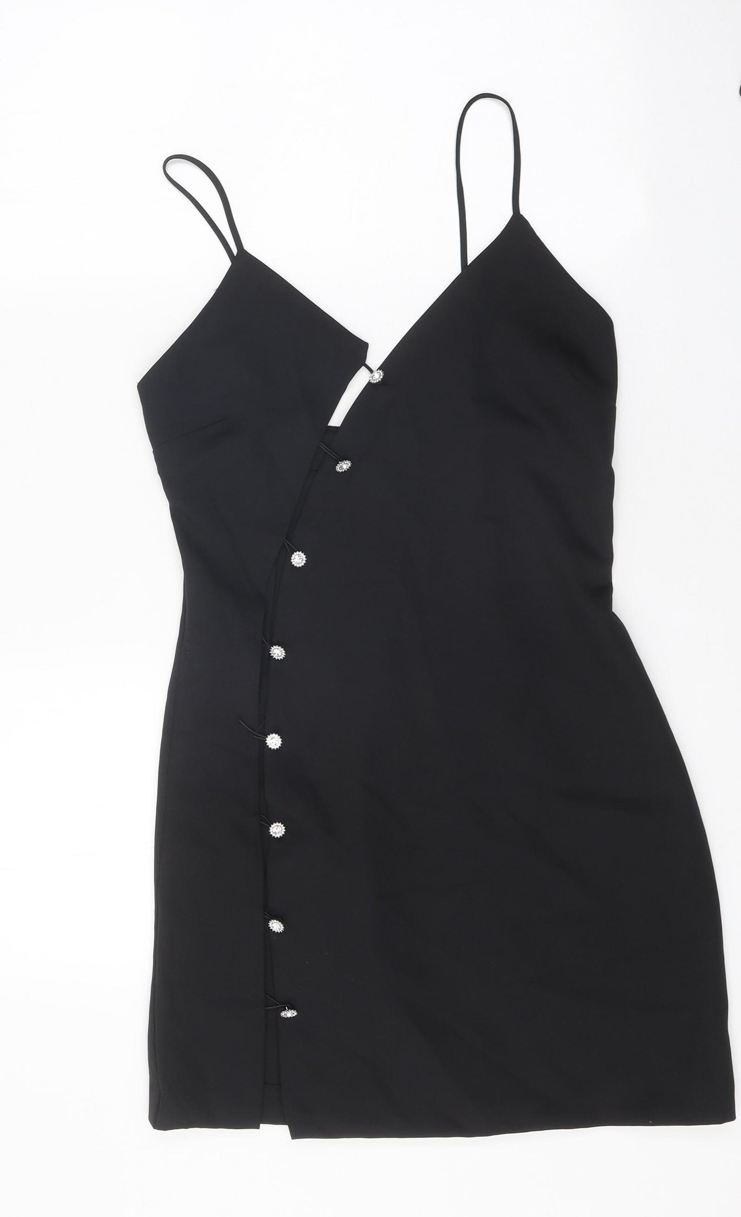 Zara Womens Black Polyester Bodycon Size XS V-Neck Zip