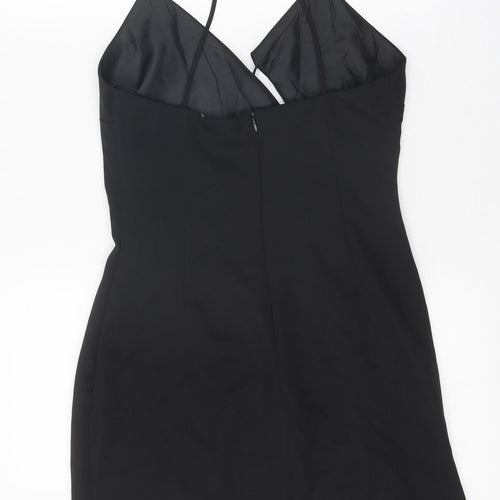 Zara Womens Black Polyester Bodycon Size XS V-Neck Zip