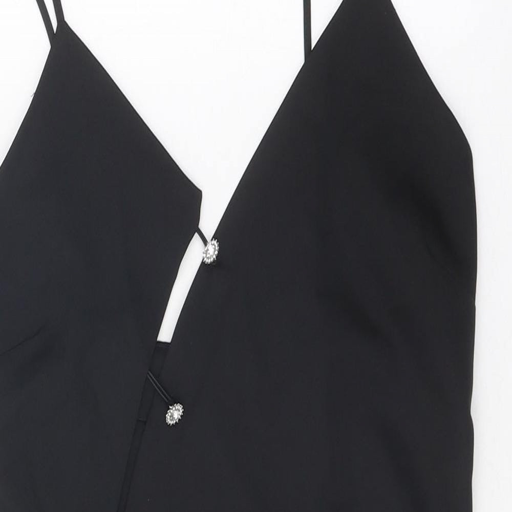 Zara Womens Black Polyester Bodycon Size XS V-Neck Zip