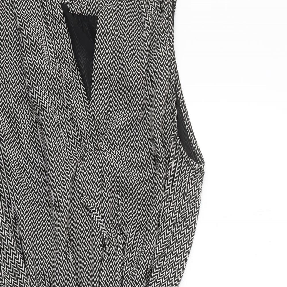 H&M Womens Black Geometric Polyester Skater Dress Size 4 V-Neck Tie