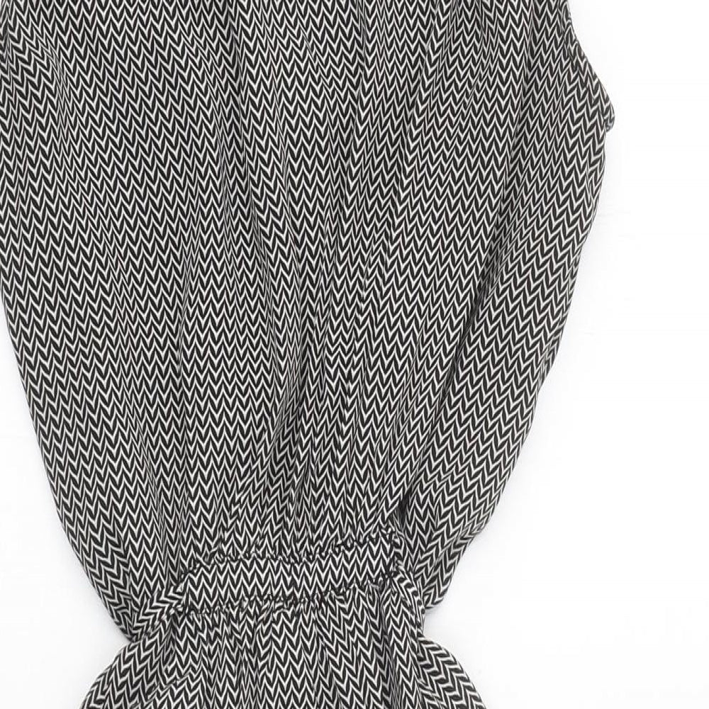 H&M Womens Black Geometric Polyester Skater Dress Size 4 V-Neck Tie