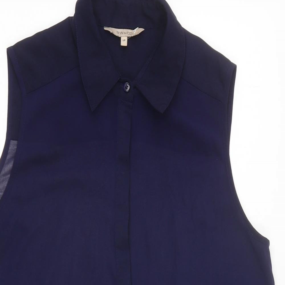 Rw&CO Womens Blue Polyester Basic Blouse Size S Collared