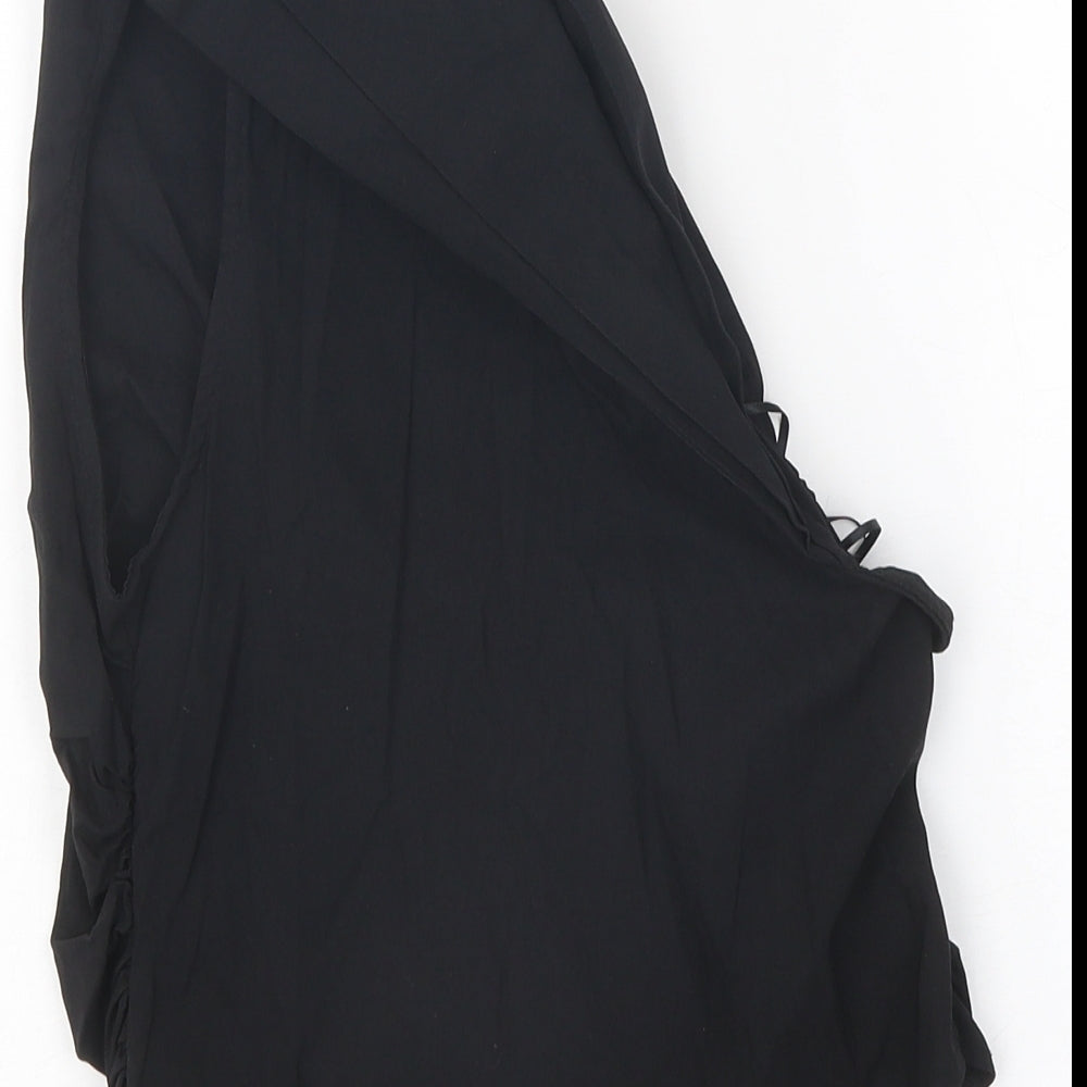Zara Womens Black Viscose Wrap Blouse Size M One Shoulder - Ruched