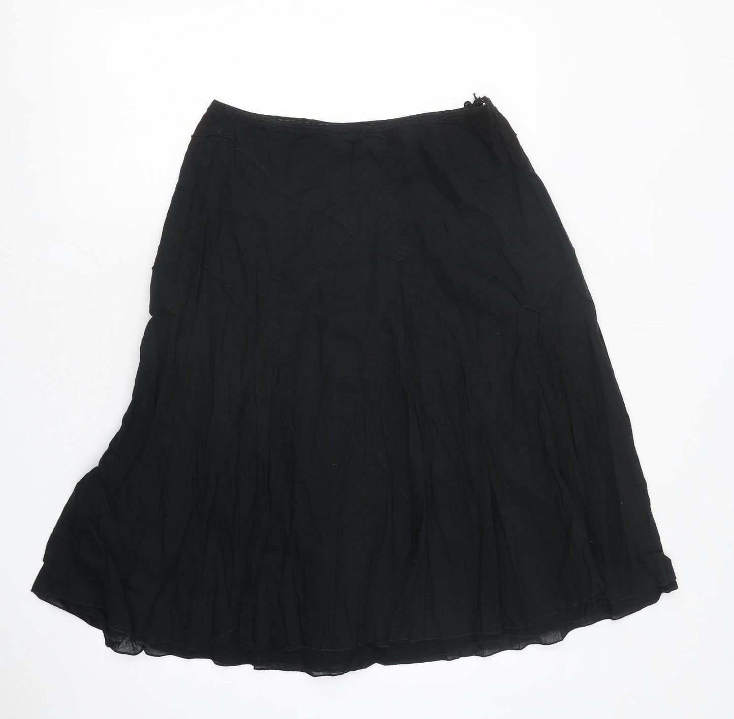 NEXT Womens Black Cotton Pleated Skirt Size 12 Tie