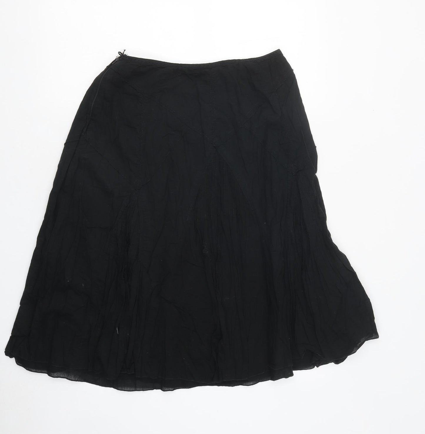 NEXT Womens Black Cotton Pleated Skirt Size 12 Tie