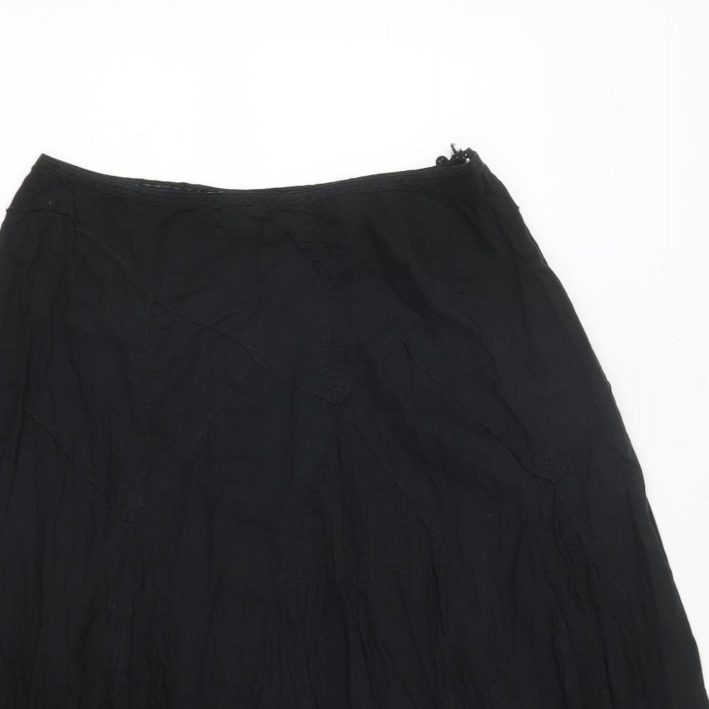 NEXT Womens Black Cotton Pleated Skirt Size 12 Tie