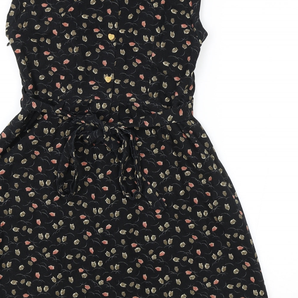 Origami Doll Womens Black Floral 100% Cotton A-Line Size 10 Collared Zip