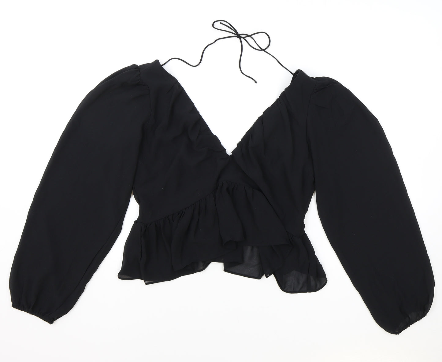 H&M Womens Black Polyester Cropped Blouse Size 10 V-Neck