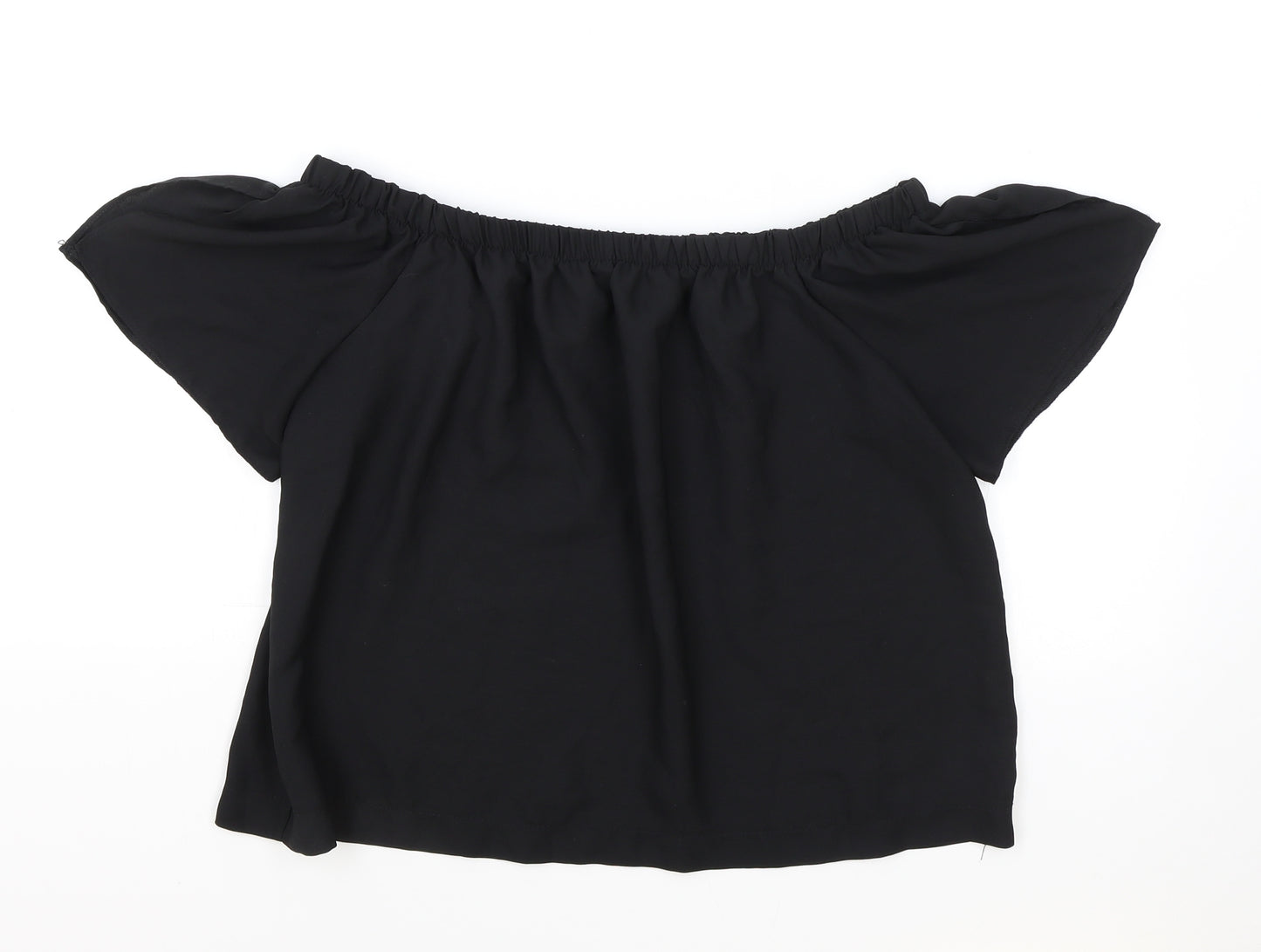 Atmosphere Womens Black Polyester Cropped Blouse Size 12 Off the Shoulder - Elasticated Collar