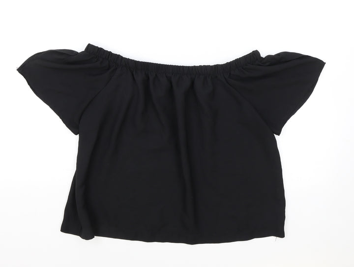 Atmosphere Womens Black Polyester Cropped Blouse Size 12 Off the Shoulder - Elasticated Collar