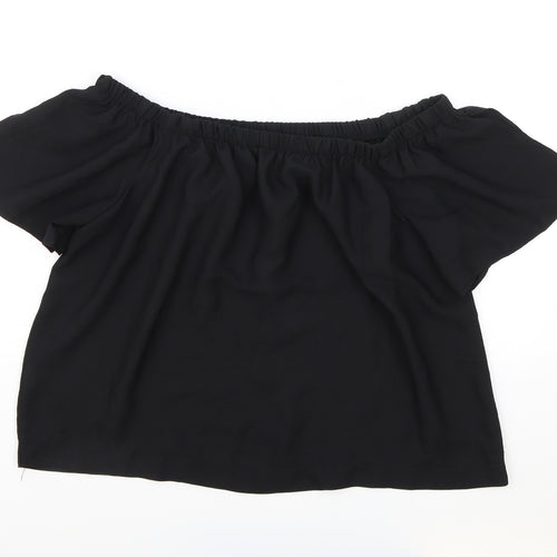 Atmosphere Womens Black Polyester Cropped Blouse Size 12 Off the Shoulder - Elasticated Collar