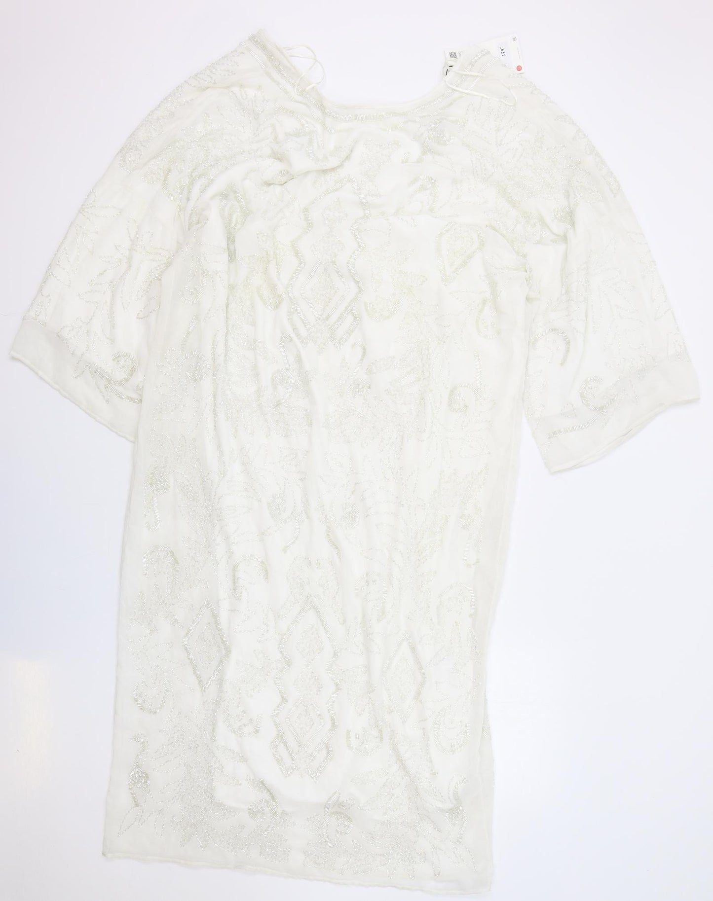 Zara Womens White Polyester Sheath Size M V-Neck Pullover