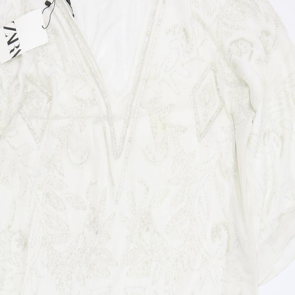 Zara Womens White Polyester Sheath Size M V-Neck Pullover