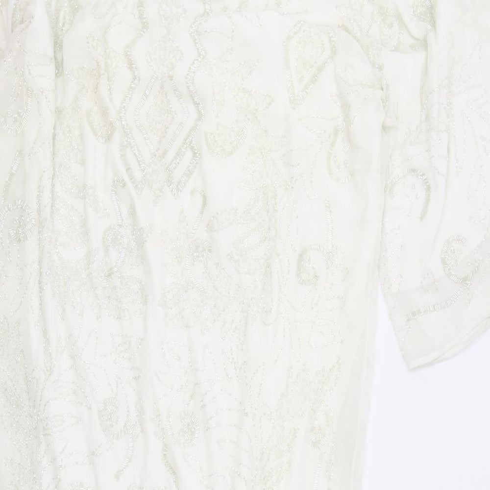 Zara Womens White Polyester Sheath Size M V-Neck Pullover