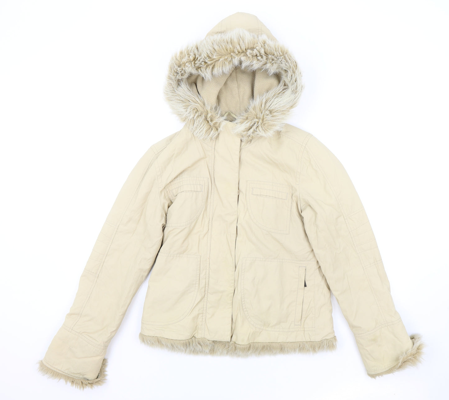 Principles Womens Beige Parka Coat Size 10 Zip - Faux Fur