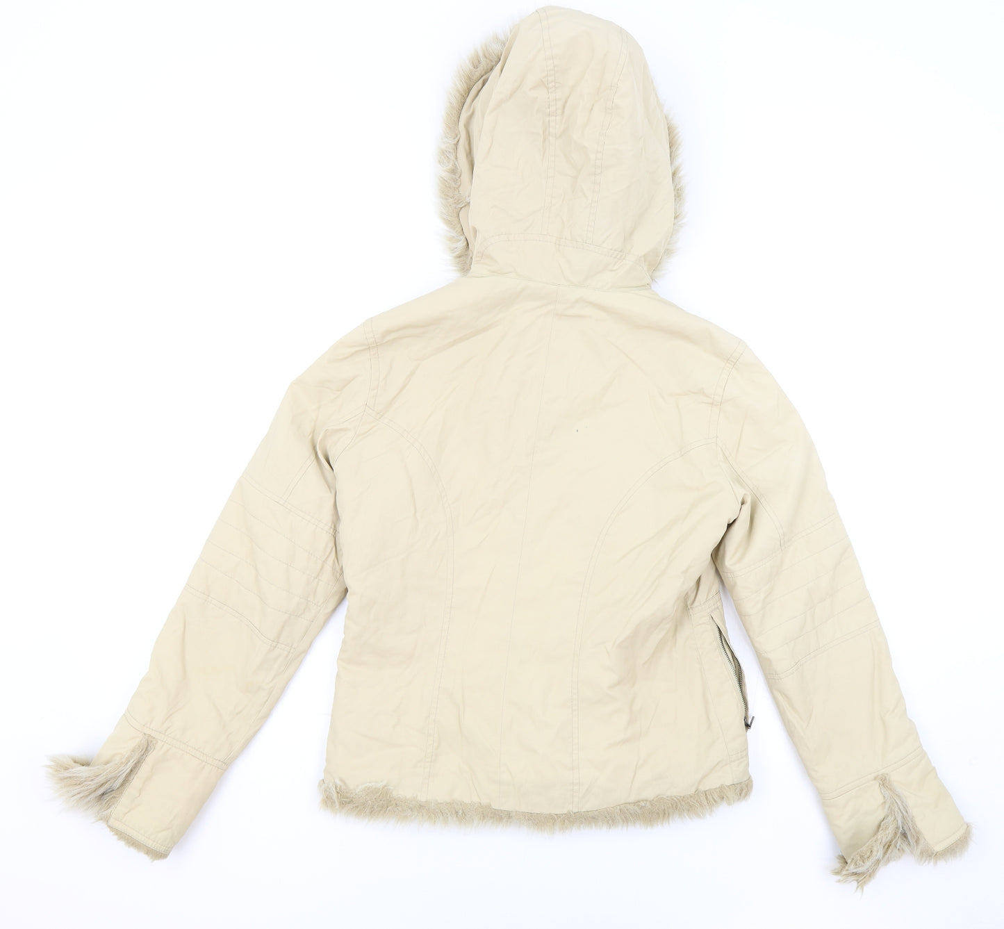 Principles Womens Beige Parka Coat Size 10 Zip - Faux Fur