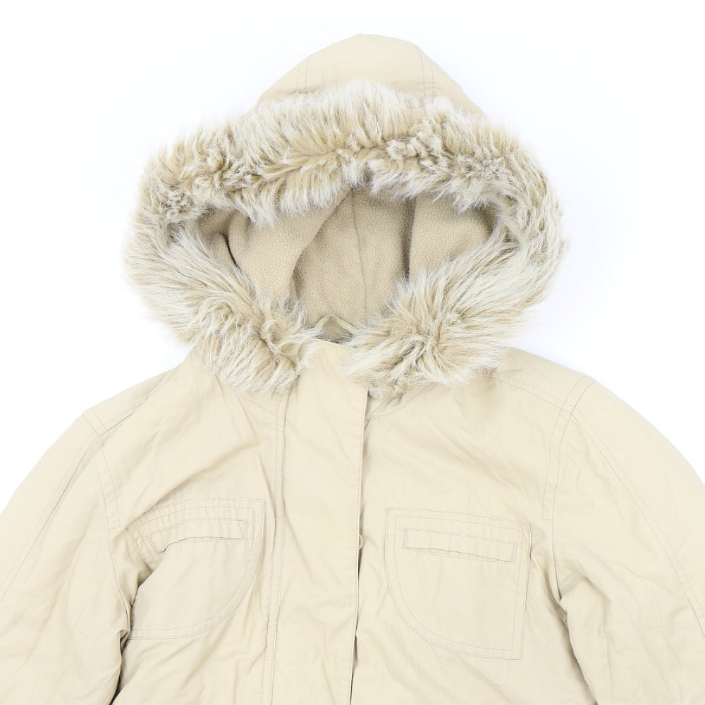 Principles Womens Beige Parka Coat Size 10 Zip - Faux Fur