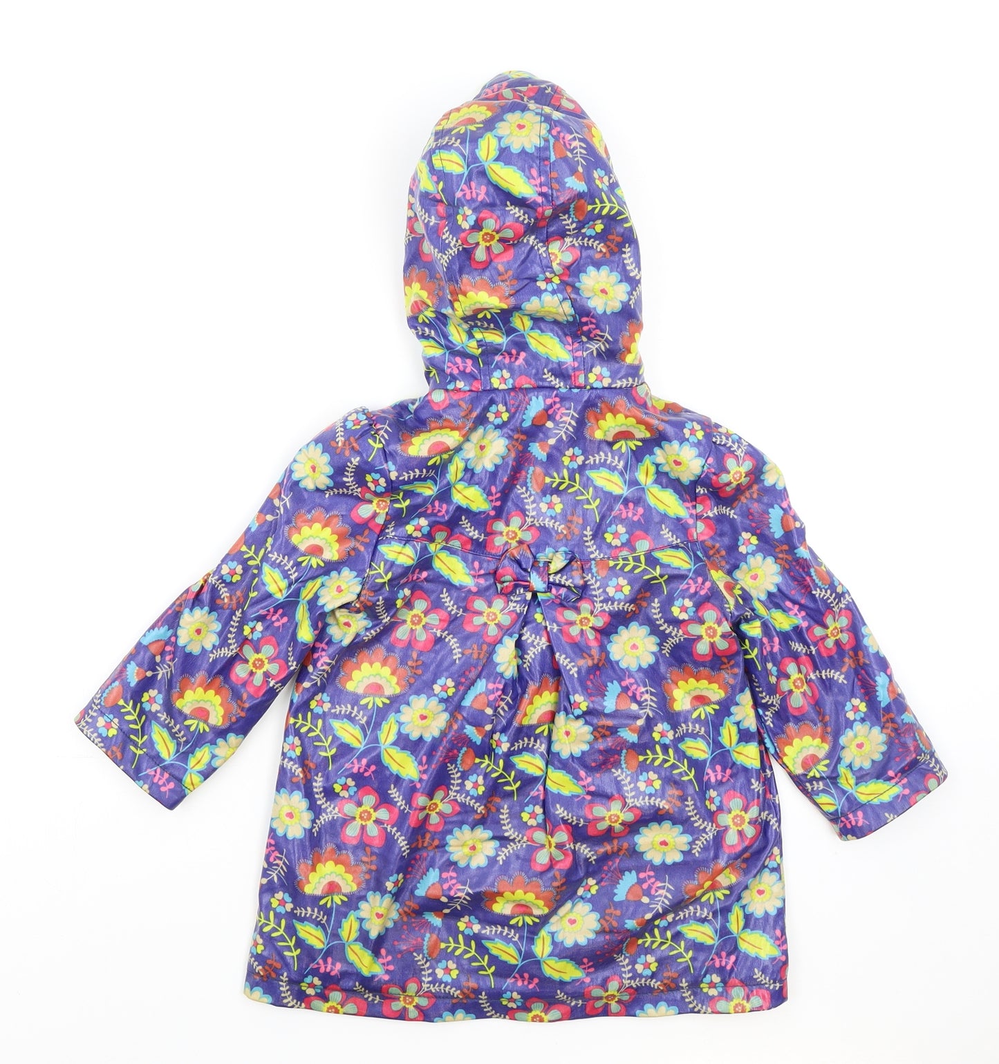 Marks and Spencer Girls Blue Floral Pea Coat Coat Size 2-3 Years Button