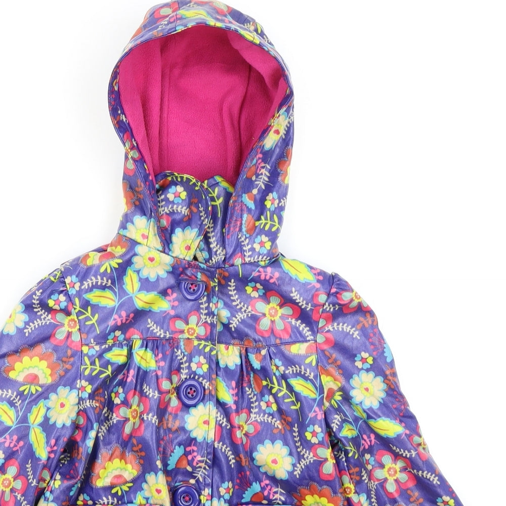 Marks and Spencer Girls Blue Floral Pea Coat Coat Size 2-3 Years Button