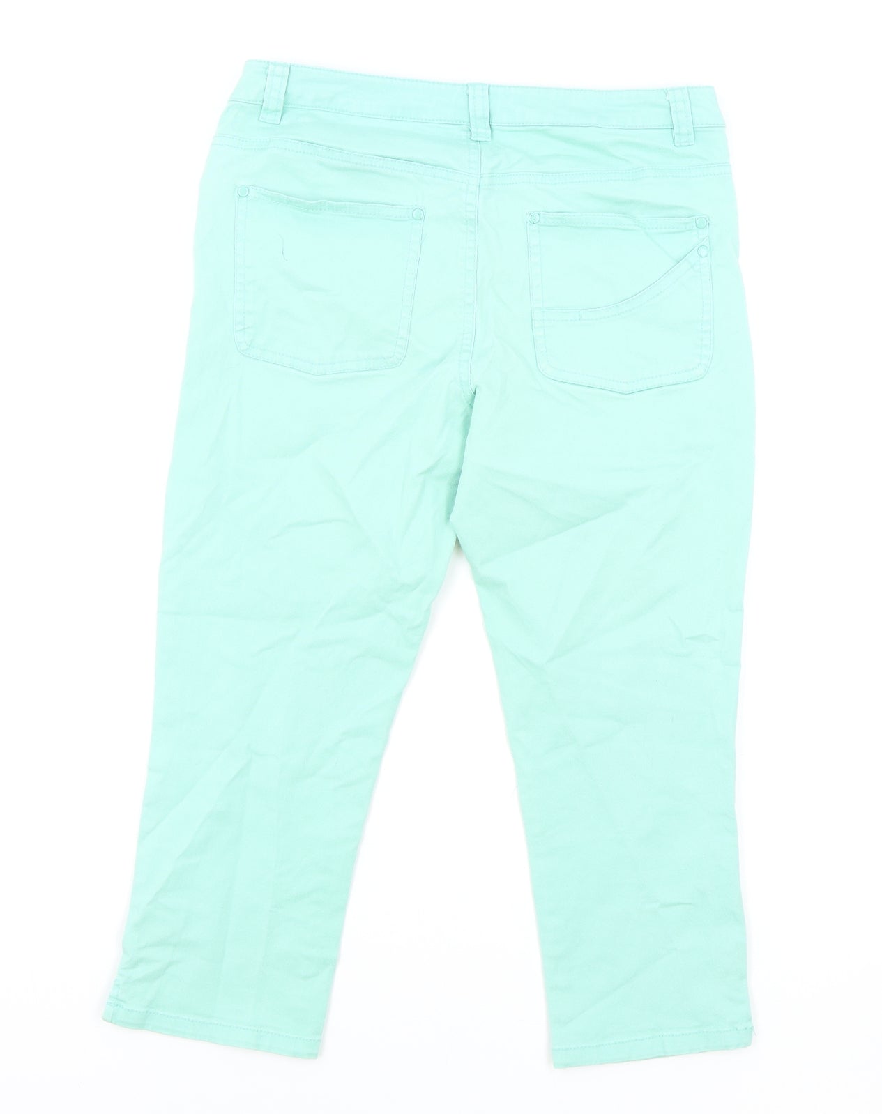 H&M Womens Green Cotton Cropped Jeans Size 8 L20 in Regular Zip