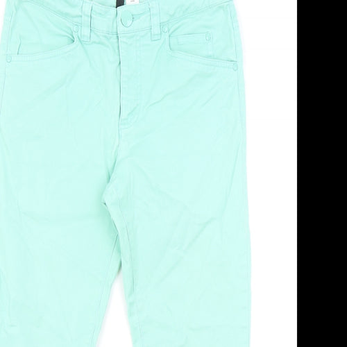 H&M Womens Green Cotton Cropped Jeans Size 8 L20 in Regular Zip