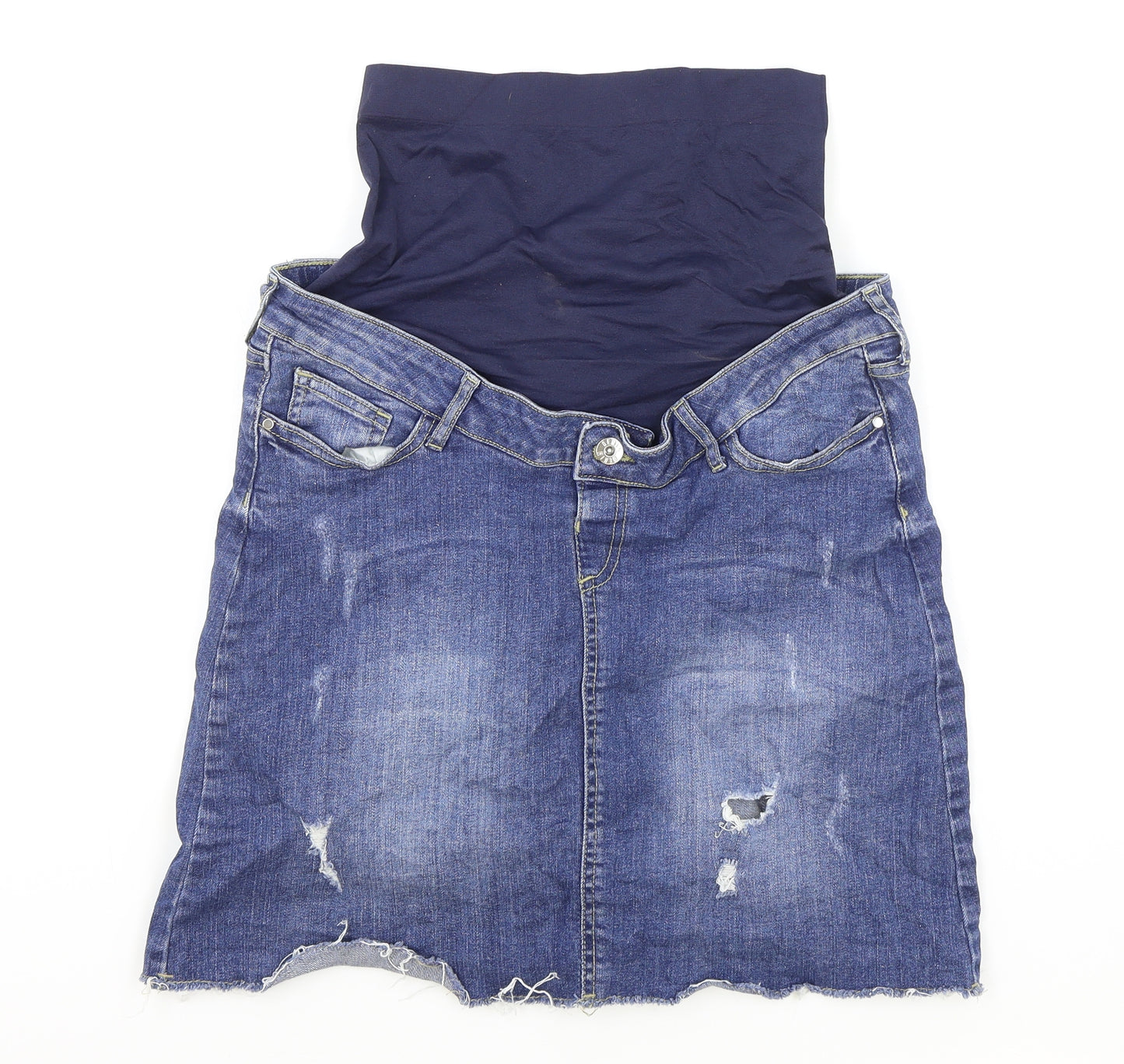 Blooming Marvellous Womens Blue Cotton Mini Skirt Size 10 Button - Distressed