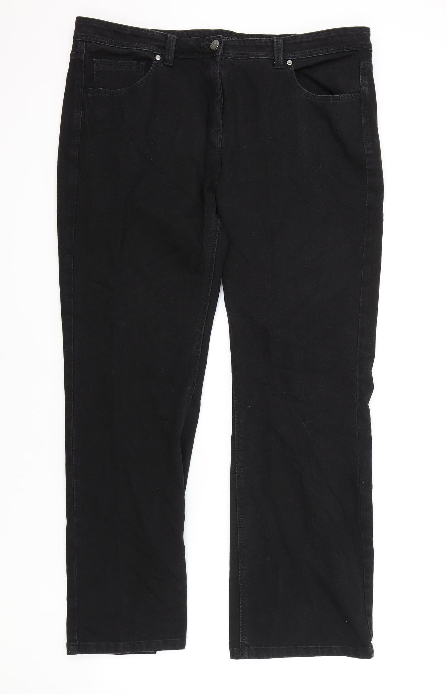 Marks and Spencer Womens Black Cotton Straight Jeans Size 20 L30 in Regular Zip