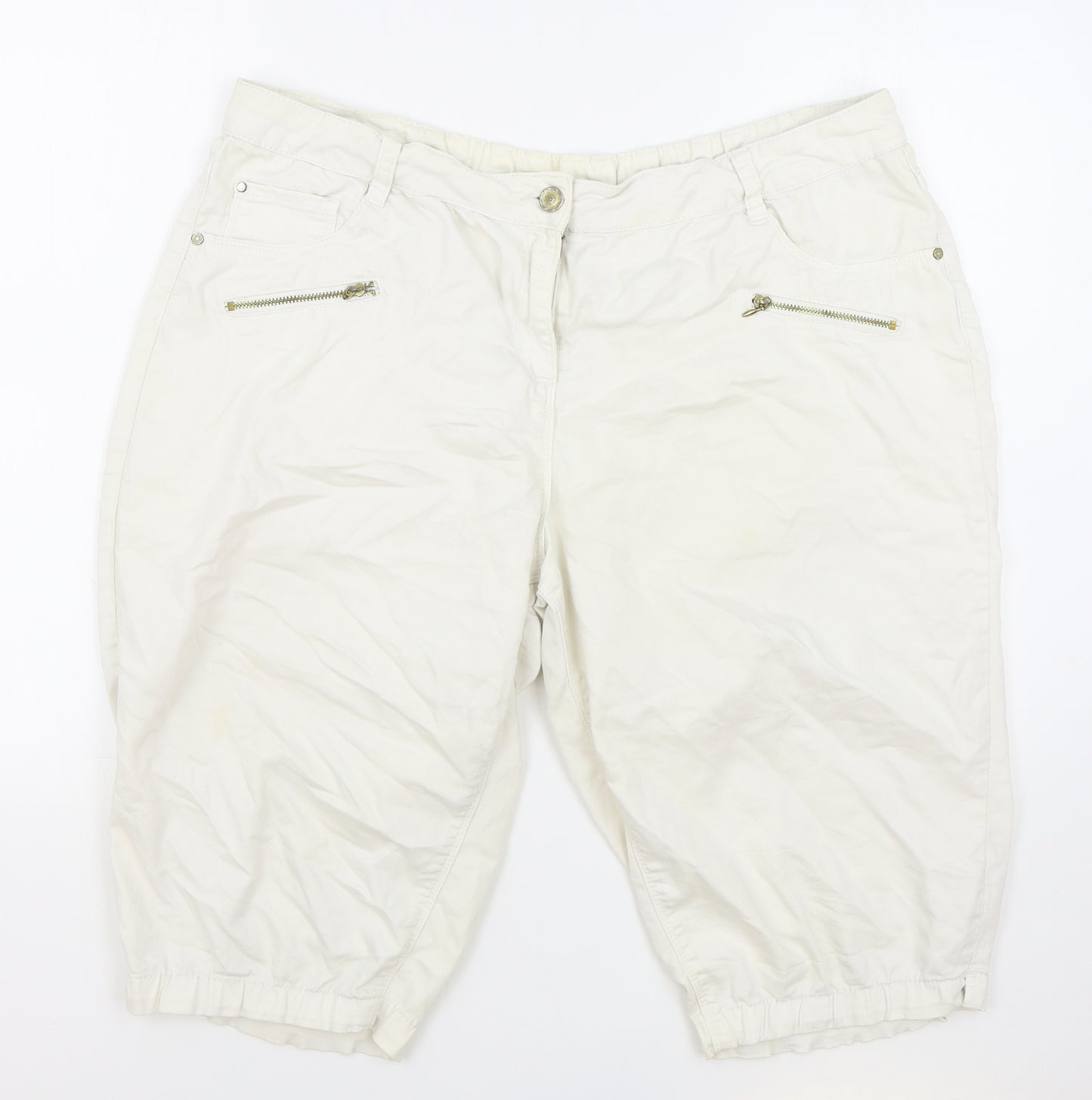 George Womens White Cotton Boyfriend Shorts Size 18 L15 in Regular Zip