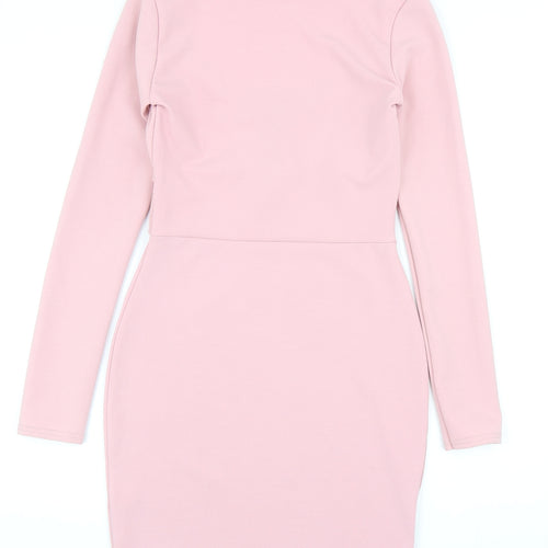 Misspap Womens Pink Polyester Bodycon Size 8 Scoop Neck Zip