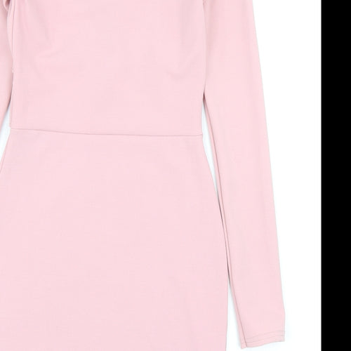 Misspap Womens Pink Polyester Bodycon Size 8 Scoop Neck Zip