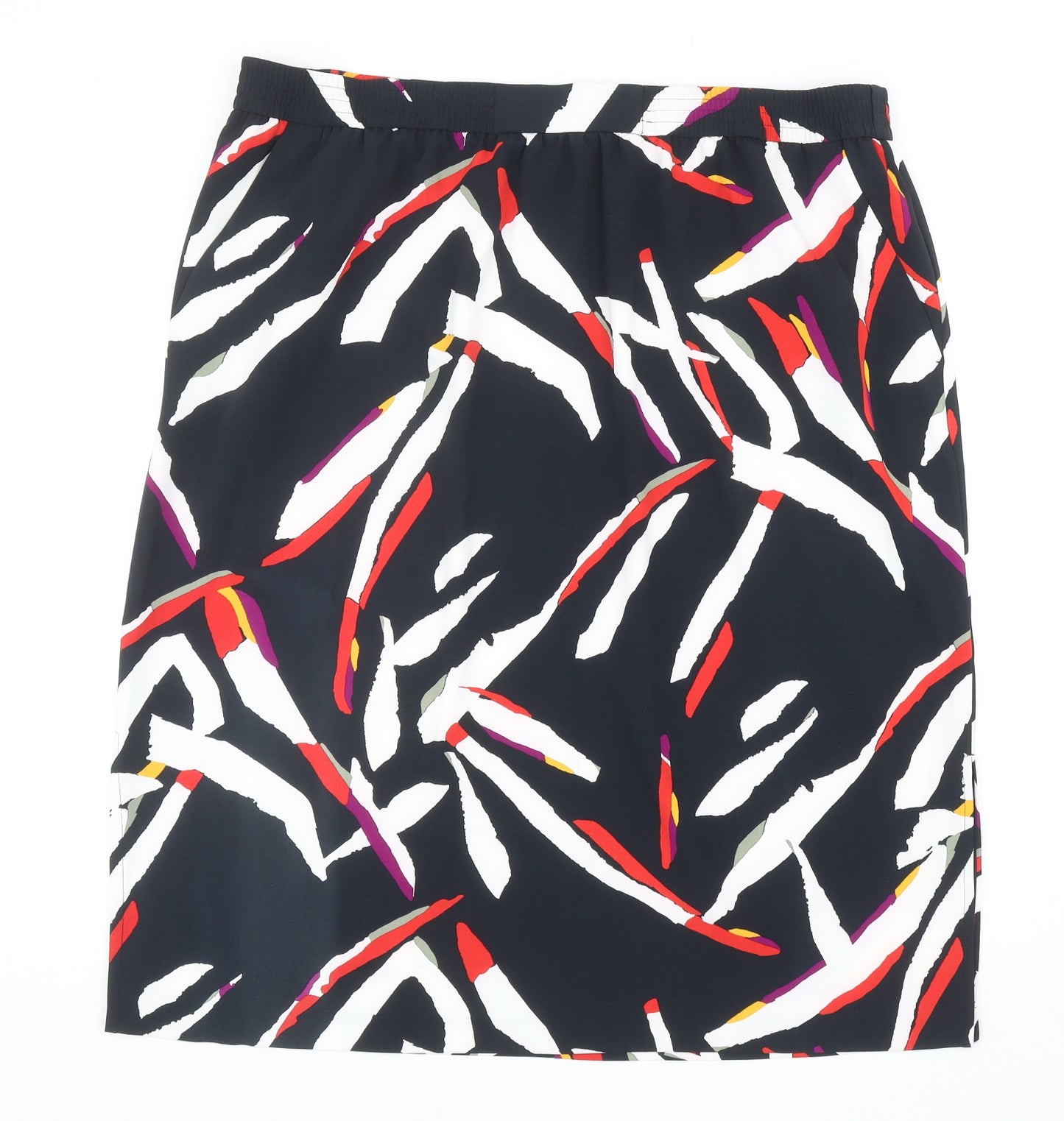 Marks and Spencer Womens Black Geometric Polyester A-Line Skirt Size 22