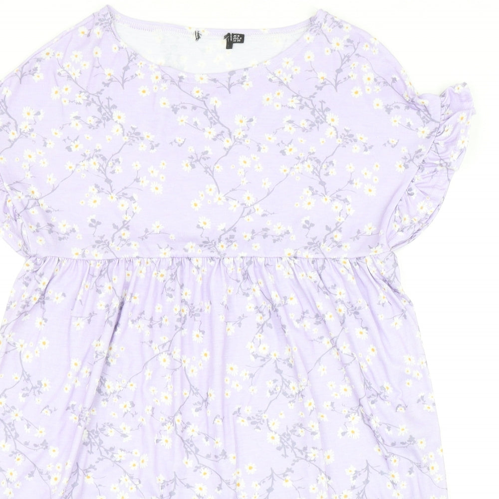 PRETTYLITTLETHING Womens Purple Floral Polyester Trapeze & Swing Size 8 Boat Neck Pullover