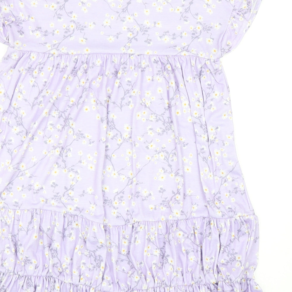 PRETTYLITTLETHING Womens Purple Floral Polyester Trapeze & Swing Size 8 Boat Neck Pullover