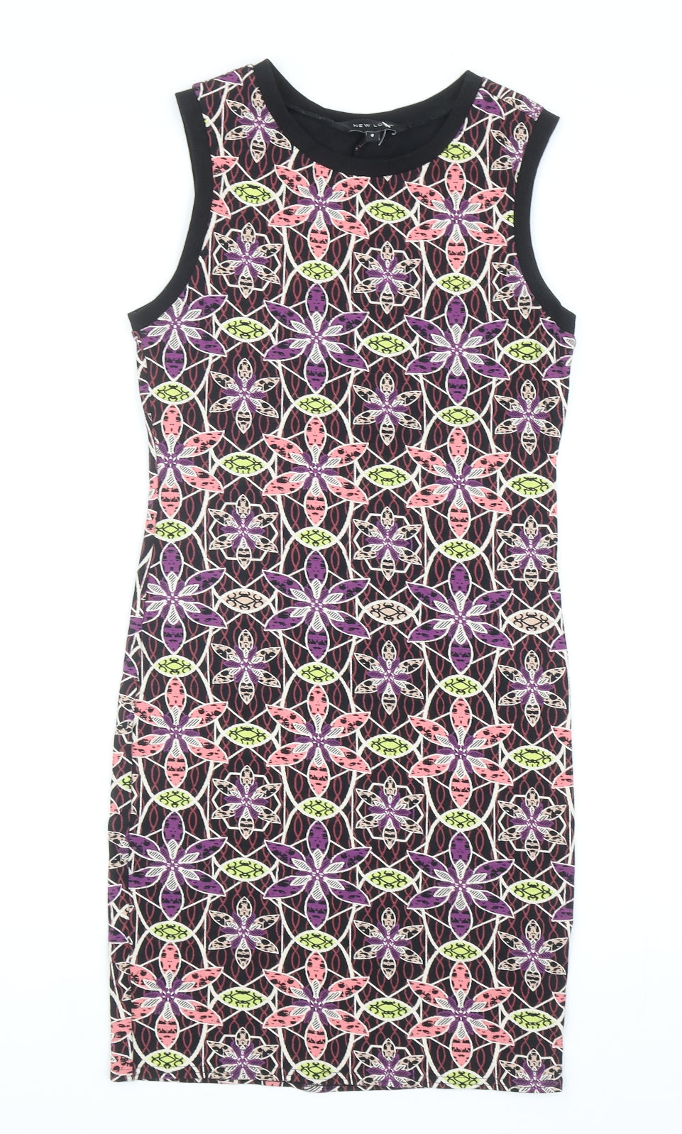 New Look Womens Multicoloured Floral Cotton Bodycon Size 8 Round Neck Pullover