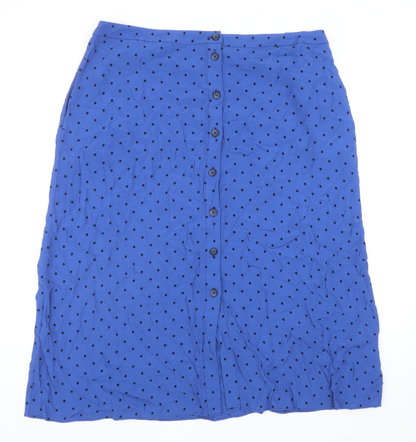 Joules Womens Black Polka Dot Viscose A-Line Skirt Size 18 Button