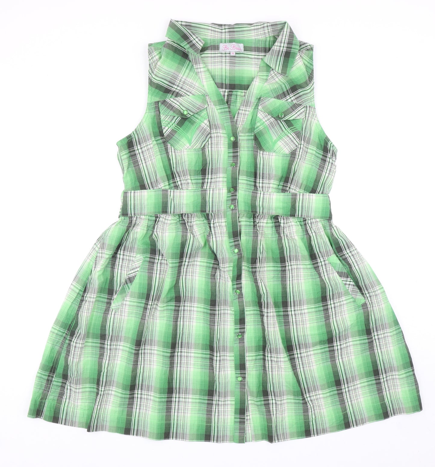 Matalan Womens Green Plaid Cotton Shirt Dress Size 18 Collared Snap