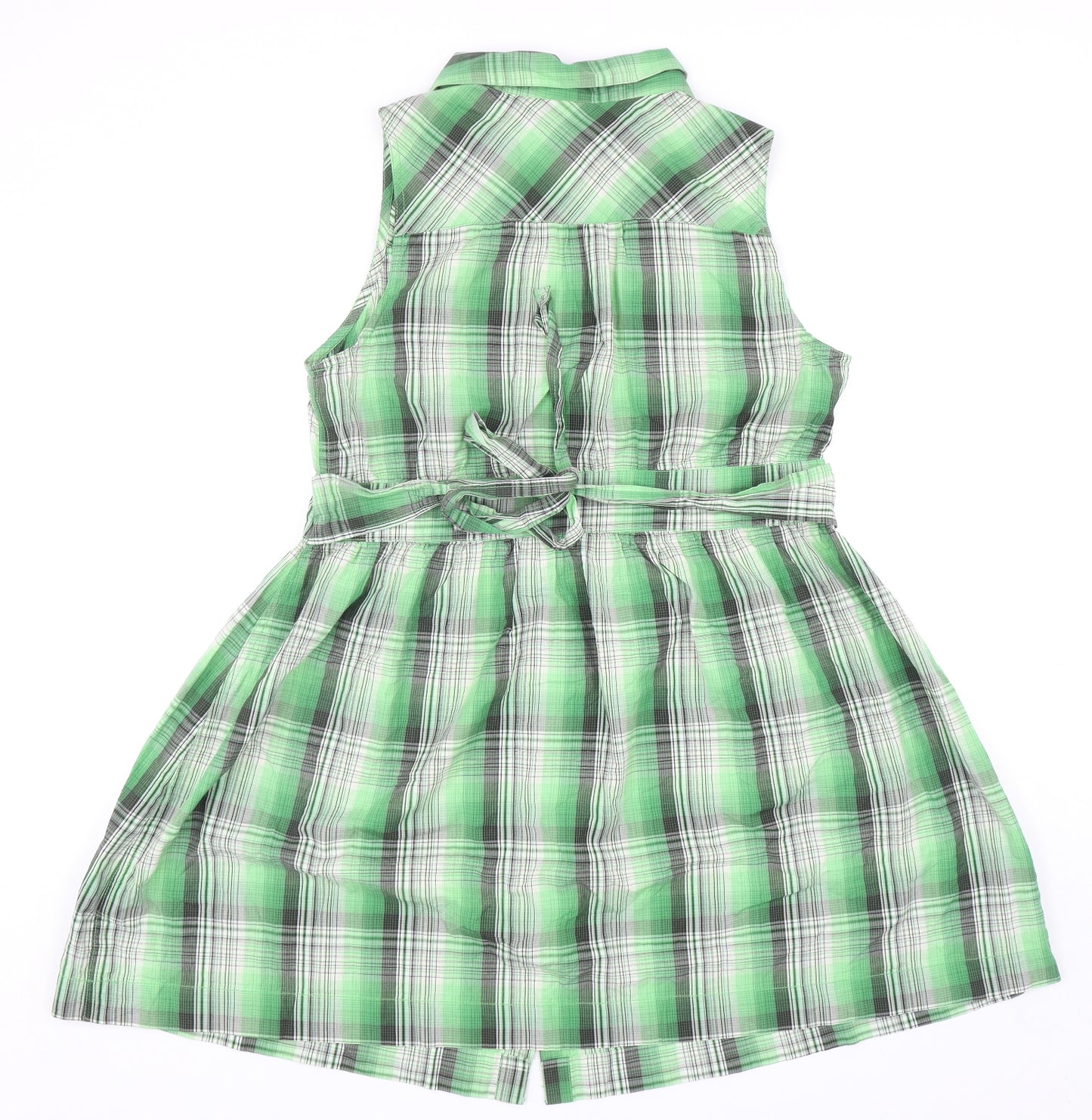 Matalan Womens Green Plaid Cotton Shirt Dress Size 18 Collared Snap