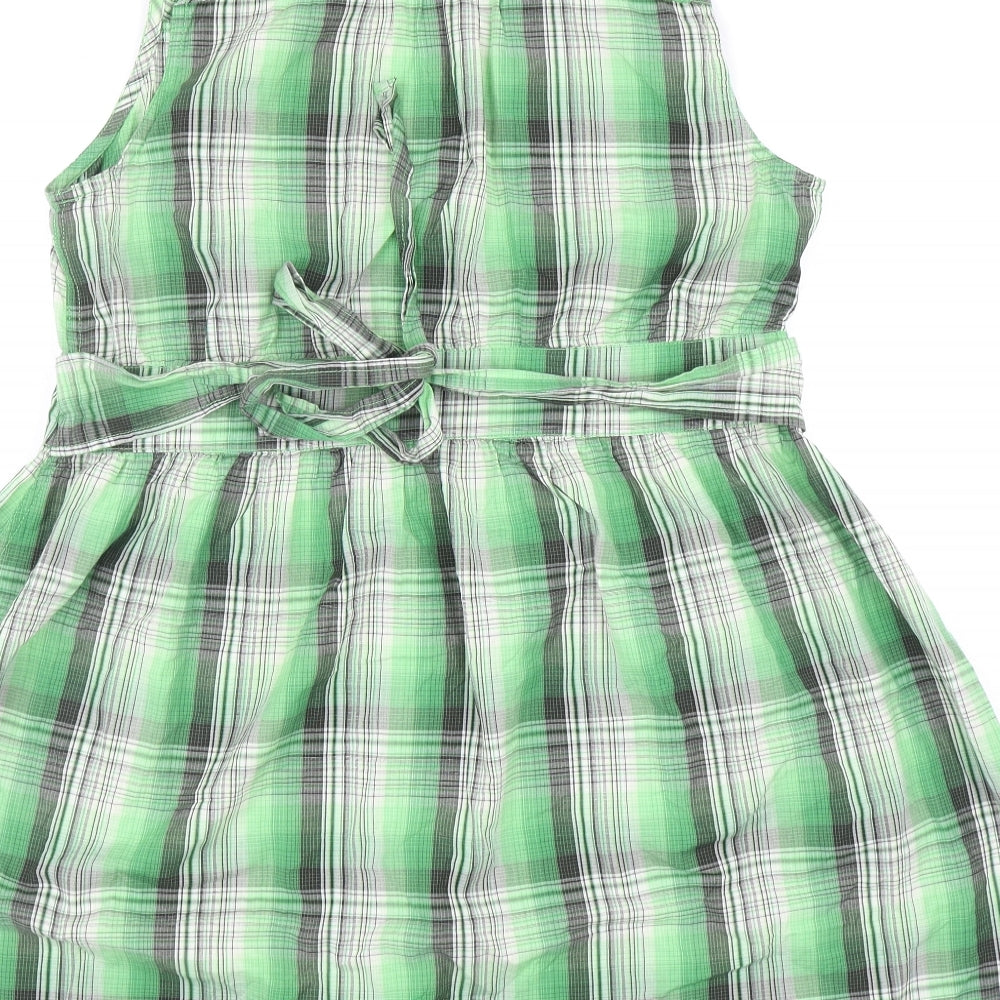 Matalan Womens Green Plaid Cotton Shirt Dress Size 18 Collared Snap