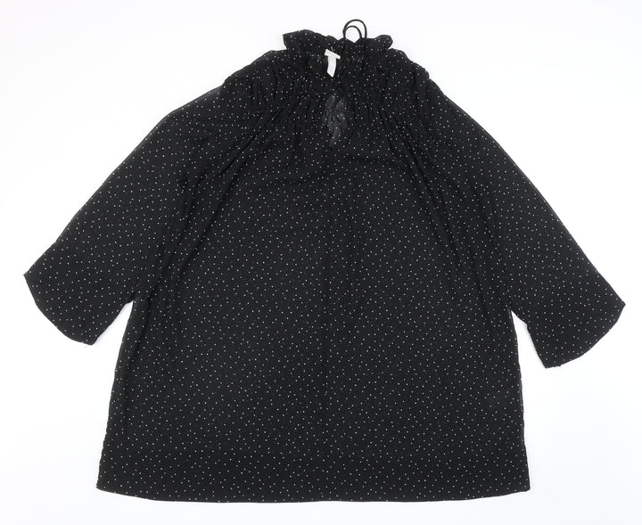 H&M Womens Black Polka Dot Polyester A-Line Size M Mock Neck Tie