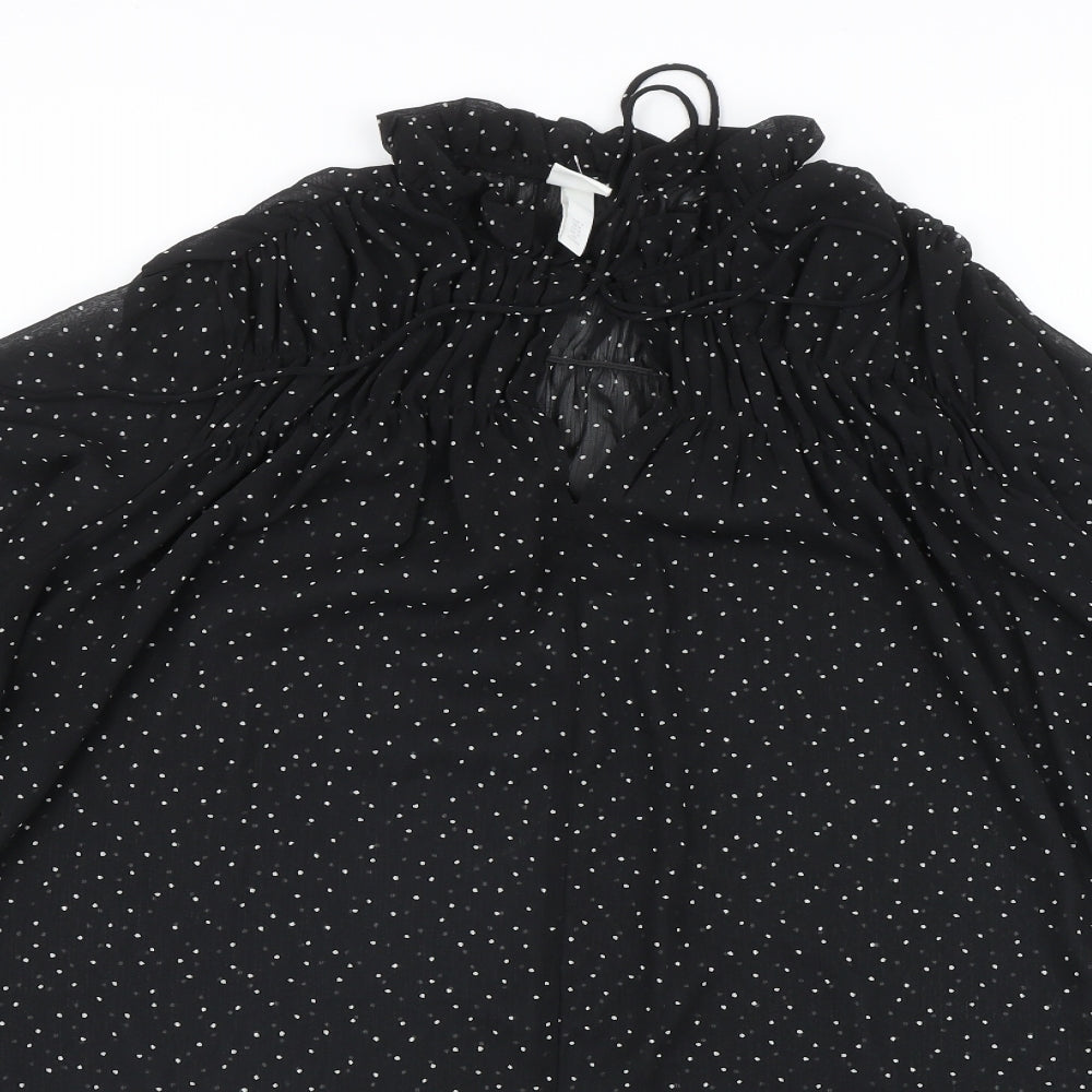 H&M Womens Black Polka Dot Polyester A-Line Size M Mock Neck Tie