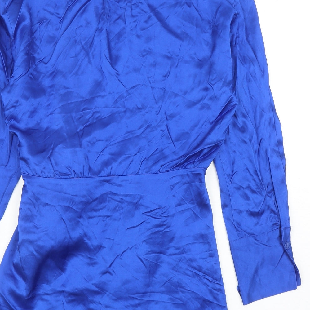 Zara Womens Blue Viscose Wrap Dress Size L Collared Tie