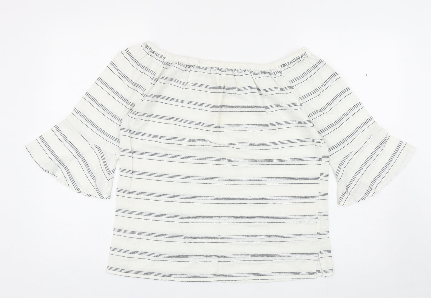 Fat Face Womens White Striped Cotton Basic Blouse Size 10 Off the Shoulder