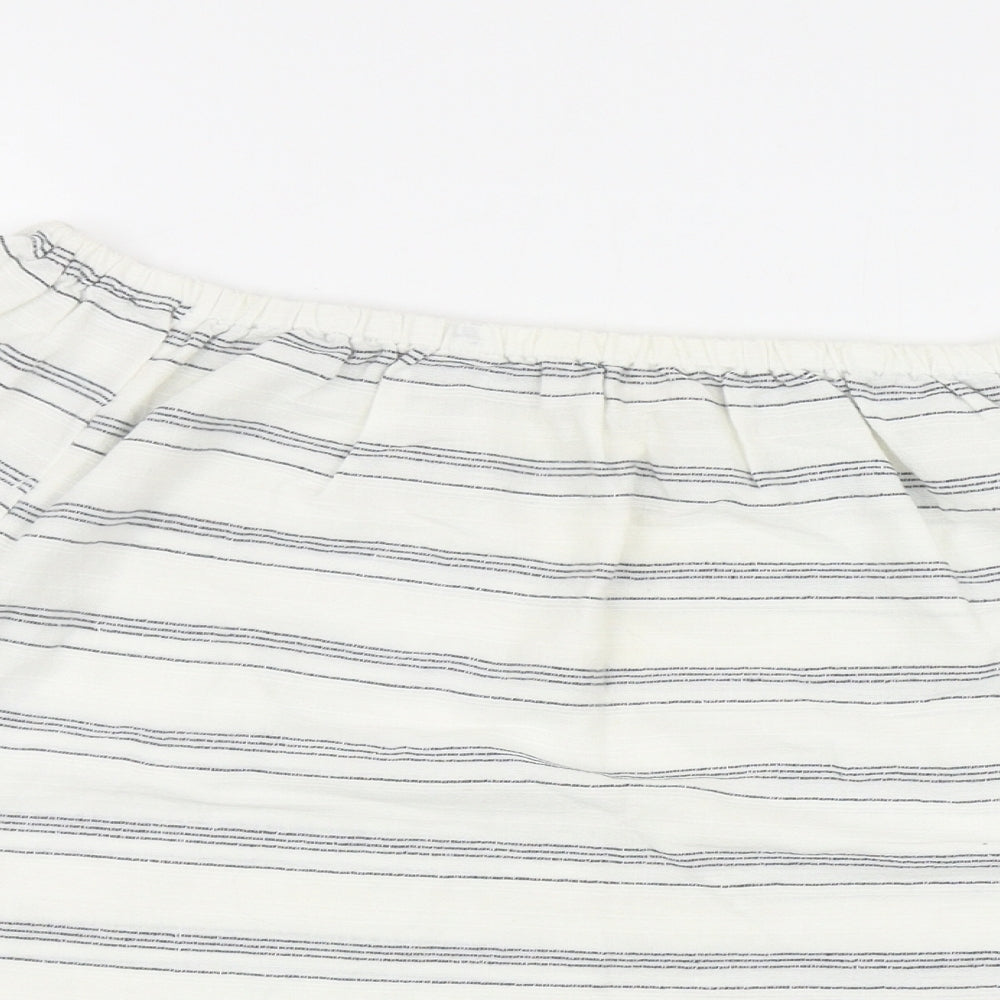 Fat Face Womens White Striped Cotton Basic Blouse Size 10 Off the Shoulder