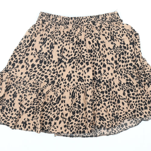 New Look Womens Beige Animal Print Viscose Peasant Skirt Size 10 - Leopard Print