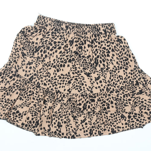 New Look Womens Beige Animal Print Viscose Peasant Skirt Size 10 - Leopard Print