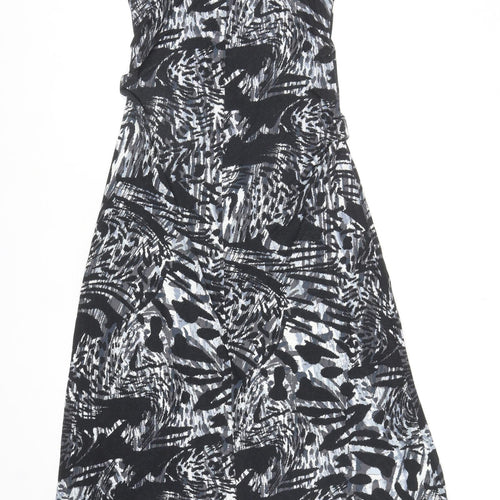 Dorothy Perkins Womens Black Geometric Viscose Maxi Size 14 Scoop Neck Pullover