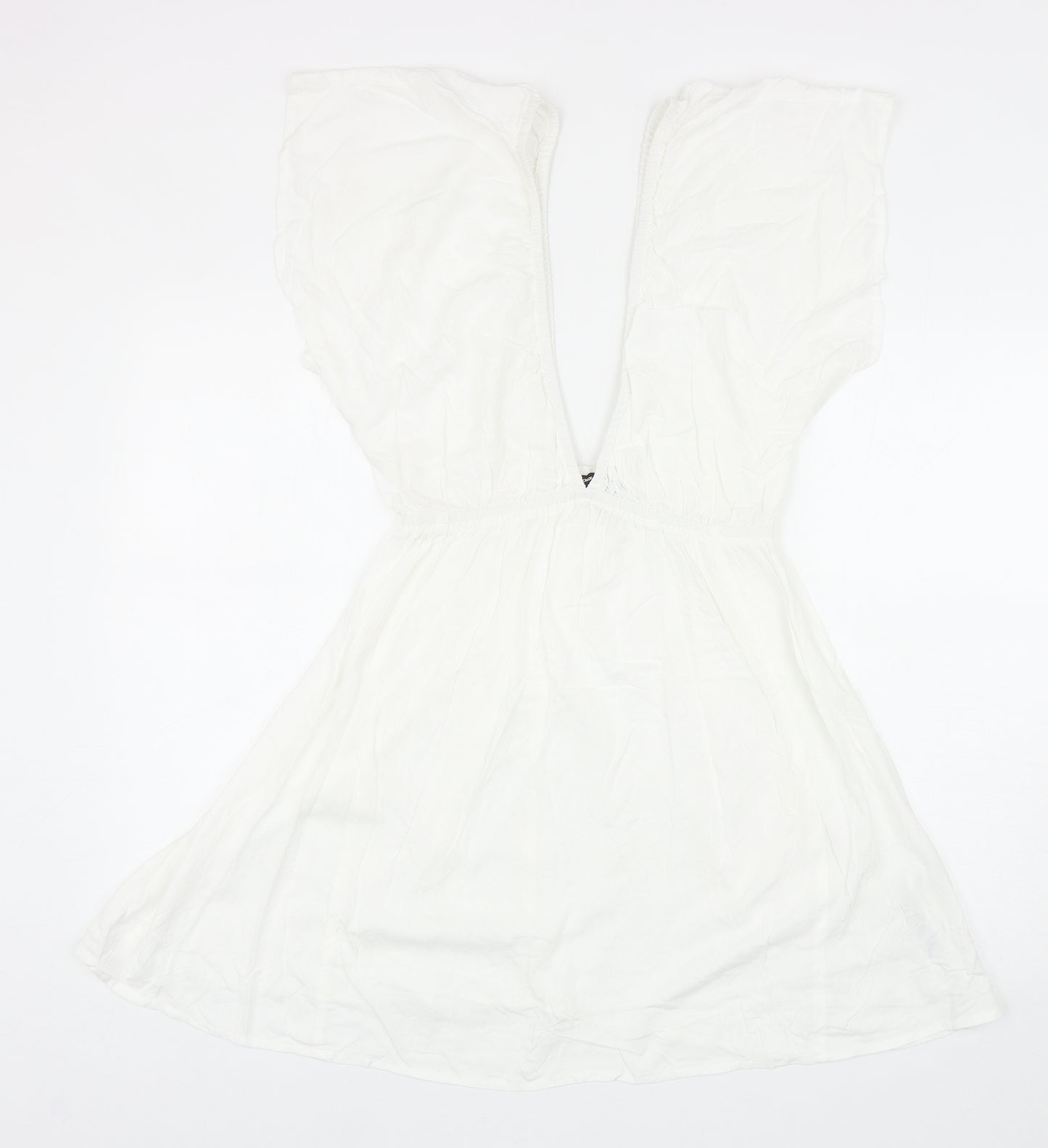 ASOS Womens White Viscose Skater Dress Size 10 V-Neck Pullover