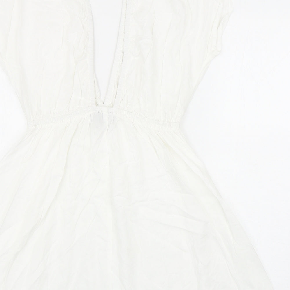 ASOS Womens White Viscose Skater Dress Size 10 V-Neck Pullover