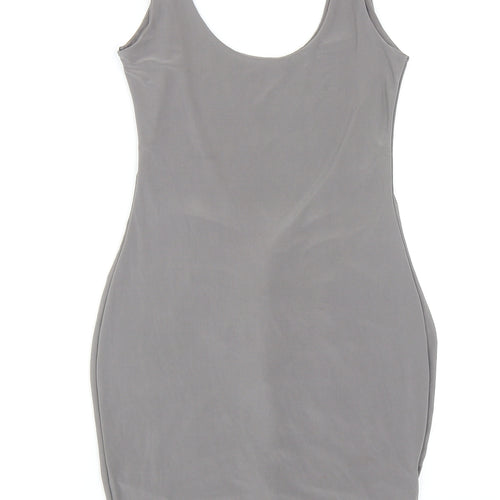 PRETTYLITTLETHING Womens Grey Viscose Mini Size 10 Scoop Neck Pullover